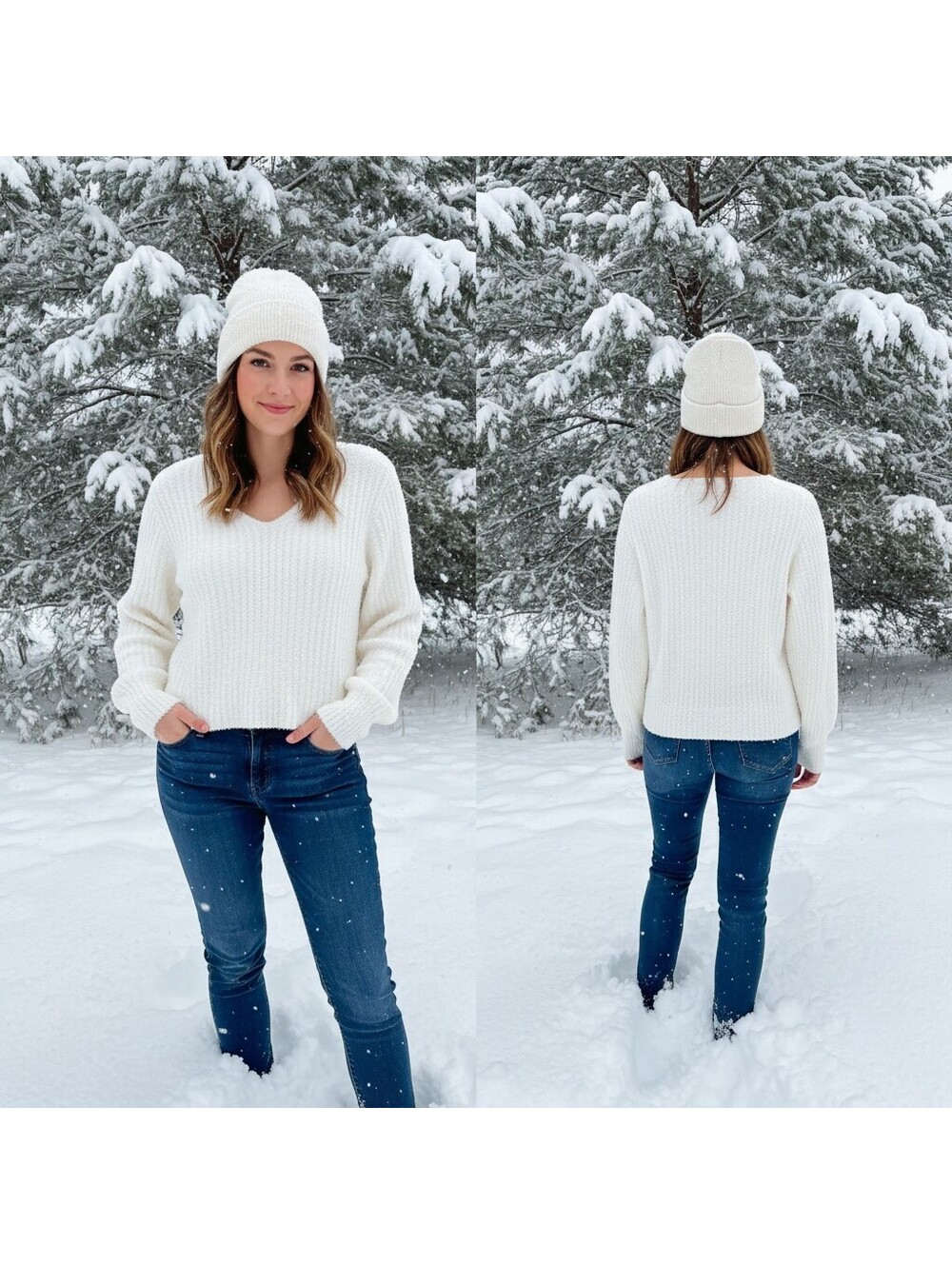 1820 - Active USA White Textured V-Neck Sweater Size Large